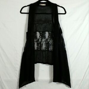 MOD' LAND Paris Sweater Women's Black Lace Waterfall Vest Size S
